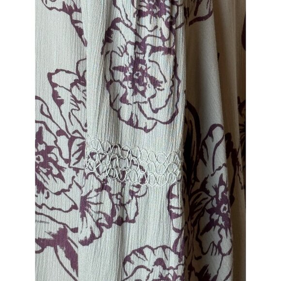 Free People Dress Women Small Gray Purple Floral Swing Flowy Key Hole Tunic Mini - Picture 9 of 11